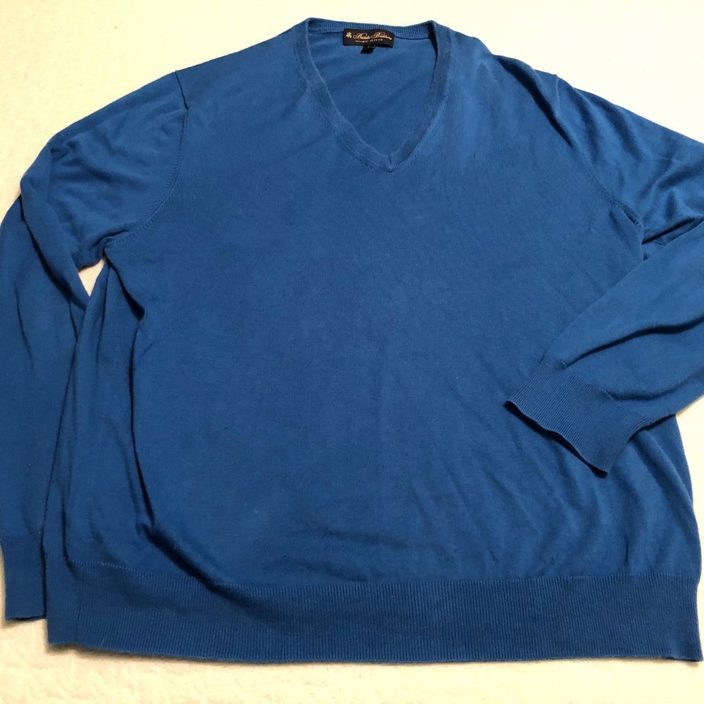 Brooks Brothers Sweater Mens Large Blue V-Neck cotton blend